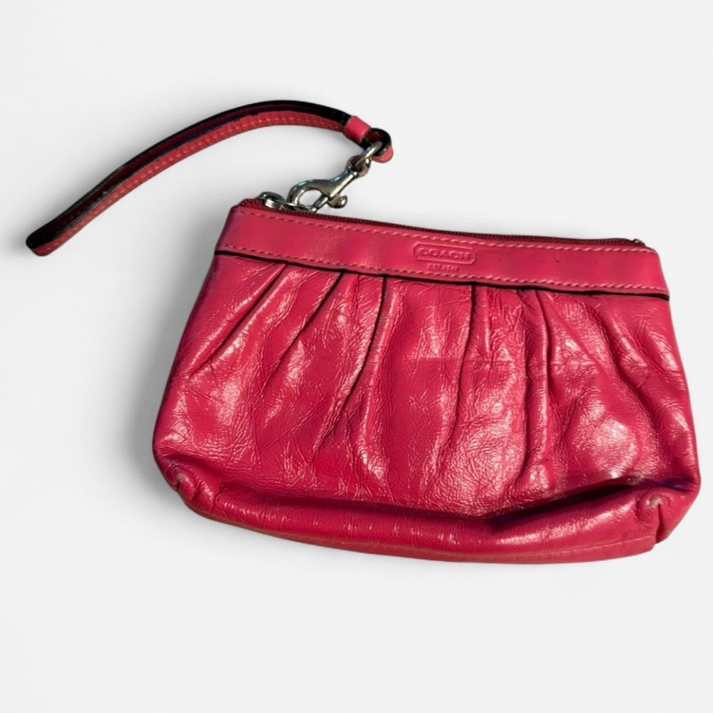 Coach Hot Pink Leather Pleated Wristlet